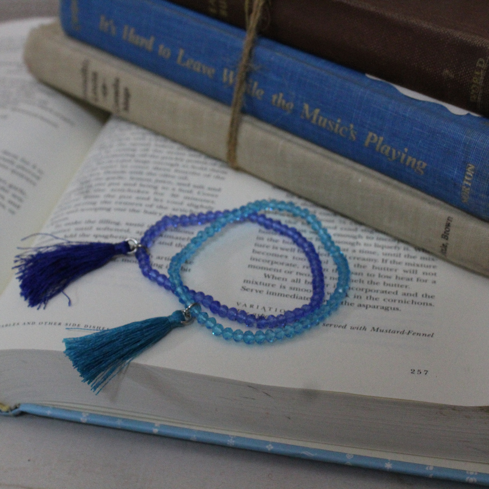 2 Piece Bracelet Set Blue Stretchy crystal kids